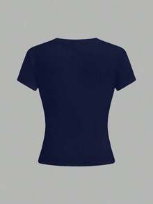 Camiseta casual de mujer de cuello redondo y manga corta con estampado floral - Multicolor 9 - Ver 2