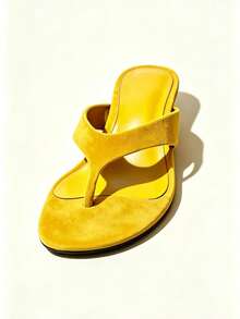 2026 New Suede Toe-Ring Sandals, Slim Kitten Heel Slip-On Slippers For Women - Yellow - View 2
