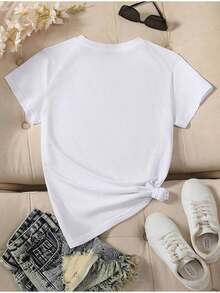 Women's Casual T-Shirt, Lemon And Letter Print Tees, Short Sleeve Graphic Tees, 100% Cotton, Durable - 白色 - 查看 2