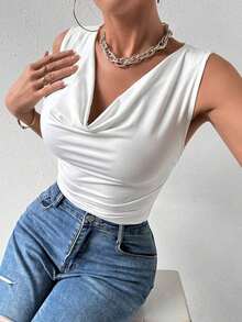 Blusa sin mangas blanca para mujer, adecuada para la oficina, de vuelta a la temporada escolar, otoño - Blanco 2 - Ver 5
