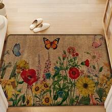 1pc Butterfly Pattern Printed Linen Kitchen Rug, Bathroom Mat, Doormat, 3D Printed Rectangular Carpet For Living Room, Bedroom, Hallway, Bathroom, Laundry Room - Polyester Rug For Indoor And Outdoor Home Decor - Multicolor - View 4
