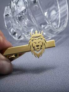 1pc Stainless Steel Lion Head Crown Men's Tie Clip - Men's Gold Hollow Stainless Steel Business Formal Tie Clip, Non-Fading And Anti-Slip Fixed Clip, Suitable For Wedding, Groomsman, Banquet, High-End Accessory For Workplace Suit Shirt, Boyfriend Gift, Birthday Gift, Father's Day Gift, Halloween, Christmas - Multicolor - View 6