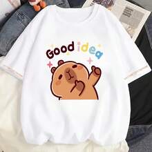 Camiseta de manga corta de algodón puro con estampado pequeño de capibara de estilo básico para niños y niñas de uso general para el verano 2026 - forma - Ver 1