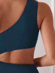 Swim 1 pieza Traje de baño de una pieza para mujer con diseño calado y fruncido en color liso - Azul - Ver 4