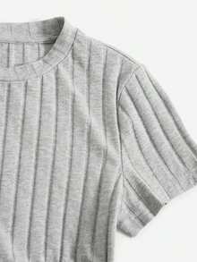 Camiseta tejida de canalé con fruncido lateral con cordón - Gris Claro - Ver 5