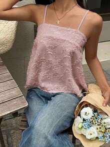 Top de tirantes de uso diario versátil y casual de unicolor para mujer - Rosa Pálido - Ver 4