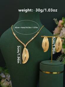 18 Karat vergoldetes luxuriöses königliches Stil Ahornblatt Design Braut Hochzeit Schmuckset, handgefasster weißer kubischer Zirkonia, inklusive Halskette und Ohrringe, geeignet für täglichen Gebrauch, Hochzeit, Freundschaftsgeschenk, Muttertagsgeschenk - Ahornblatt-Set - Übersicht 3