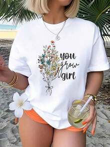 100% 1 pieza Camiseta de manga corta para mujer con cuello redondo, perfecta para primavera, otoño y verano. Cuenta con un estampado elegante y único, ideal para salidas a la playa y viajes informales. Esta camisa se puede usar en casa o para el día a día. Regalos de Pascua y Día de la Madre. Conjuntos de verano, camisas, camisas para mujer, playeras, playeras de mujer, vintage, atuendo de Pascua para mujer. Adecuado para primavera, verano y otoño. - Blanco - Ver 7