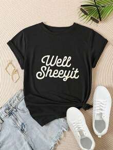 Women's Casual Short Sleeve T-Shirt - Well Sheeyit Summer Crew Neck T-Shirt, Machine Washable, Ladies' T-Shirts, Casual Wear, Modern Style, Comfortable Fit

Black - 黑色 - 查看 2