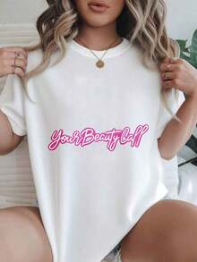 Women's Casual Short Sleeve T-Shirt - Summer Crew Neck T-Shirt "Your Beauty Call", Machine Washable, Ladies' T-Shirts, Casual Wear, Modern Style, Comfortable Fit

-White - 白色 - 查看 7