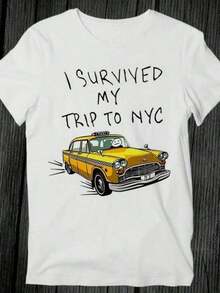 Sobreviví a mi viaje a Nueva York, camiseta de la película Spider con diseño ingenioso, manga corta, estilo casual, estilo de prenda estándar, adecuada para primavera y otoño, se recomienda lavar a mano, para reuniones de negocios informales y uso diario, con camiseta, sudadera, ropa casual, tops, ropa, estilo business casual, Y2k, 100% algodón. - Blanco 1 - Ver 1