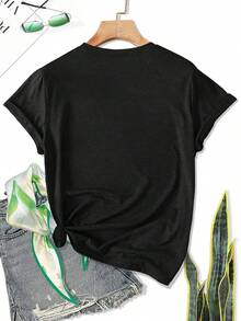 Women's Casual Sports T-Shirt With Adorable Dog Print | Comfortable, Stylish And Versatile Fit, Ideal For Any Occasion, Round Neck, Medium Stretch Fabric. - 黑色 - 查看 2