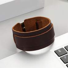 1 chiếc vòng tay da nhiều lớp màu nâu sẫm cổ điển, phụ kiện thời trang tối giản dành cho nam giới. - màu nâu - Xem 5