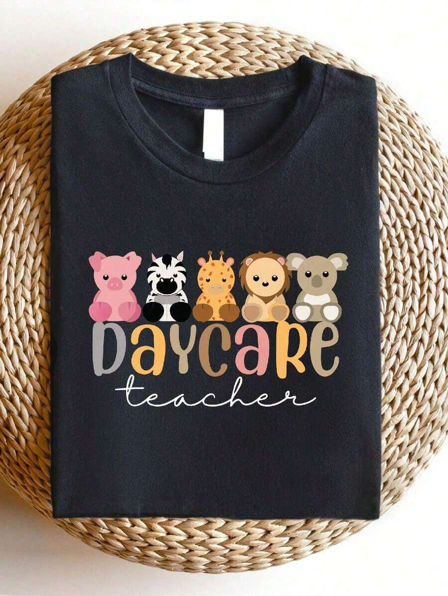 Camiseta para Maestro de Guardería, Camiseta para Maestro de Guardería en Casa, Camiseta para Maestro de Preescolar, Camisetas para Maestro de Niños Pequeños, Camisetas para Proveedores de Guardería SD-113100% algodón - Negro - Ver 1