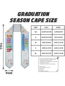 Customizable Graduation Shawls For Children, Graduation Sashes With Personalized Prints Of Names And Years, And Satin Shawls With Cute Paw Prints And Crown Patterns, Suitable For Graduates Of All Ages. - Multicolor - View 2
