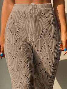 Pantalones cover up de punto con abertura unicolor - Caqui - Ver 4