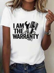 1 pieza Camiseta gráfica divertida de mecánico para mujer, diseño de llave "I AM THE WARRANTY", suave y transpirable, 100% algodón, camiseta blanca con texto negro llamativo, ropa casual para el día a día, lavable a máquina, corte regular, diseño divertido, uso cómodo, camiseta de manga corta, material ligero, camiseta estampada, para amantes del bricolaje, 100% algodón. - Blanco - Ver 7
