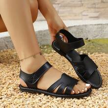 Classic Minimalist Hook And Loop Roman Sandals For Women, Breathable Non-Slip Versatile Daily Wear - Black - View 2