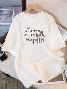Women's Modern, Casual T-Shirt, Perfect For Parties And Lounging At Home. 100% Cotton, Loose Fit. Designer Short-Sleeve T-Shirt For Women,  Summer Cartoon Print Short-Sleeve Tee, Sheer Loose Fit. #3333 100% Cotton - 白色 - 查看 4