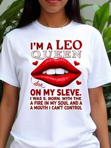 I Am A Leo Zodiac Sign Printed T-Shirt, Featuring A Quote Inspired By The Leo Sign, A Casual Short-Sleeved T-Shirt Suitable For Astrology And Zodiac Enthusiasts, A Soft And Comfortable Garment Ideal For Everyday Wear And Zodiac-Themed Outfits. - 白色 - 查看 6