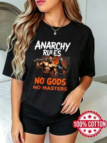 Camiseta negra de manga corta, cuello redondo y estampado para mujer de verano Anarquía Gobierna Sin Dioses Ni Amos S-3XL moda 100% aodón material - Negro - Ver 2