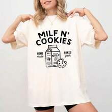 1 pieza, envío gratis, 100% algodón, camiseta Milf N' Cookies Stay At Home, camiseta linda de Milf, camiseta Cougar Mom, regalo con frases divertidas, ropa de mujer 2026 - Conjuntos de playa para mujer, conjuntos para conciertos, 100% algodón - Albaricoque - Ver 6