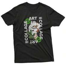 GiftMinimalist Art Green Leaf Creative T-Shirt, Suitable For Year-Round Wear, Short-Sleeved Round Neck T-Shirt, Printed On One Side, Made Of Pure Cotton, Fun Printed Top For Women, Soft. - 黑色 - 查看 1