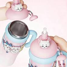 Bình giữ nhiệt Miniso Chiikawa Series dung tích lớn, làm bằng thép không gỉ 316, có ống hút, bình nước hình hoạt hình dễ thương, có tay cầm, quà tặng 960ml/32.47oz - Hồng - Xem 7