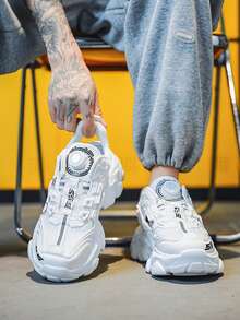 Men's New Fashion Sneakers, Soft Bottom Lightweight Casual Sports Shoes - Lace-Up Low-Top Training Shoes With Fabric Lining, Round Toe, Solid Color, Suitable For Daily Wear, Comfortable For All Seasons - White - View 2