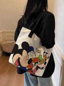 Disney 開學季迪士尼可愛卡通印花帆布托特包，適合女性日常購物與聚會，休閒風格托特包 - 彩色 - 查看 2