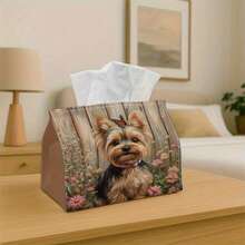 1pc Tissue Box With Plaid Lid - Shiba Inu In Floral Design, Durable Fabric Multipurpose Decorative Storage Box, Suitable For Kitchen, Living Room, Home And Car Tissue Dispenser, Compact And Stylish For Daily Use - Multicolor - View 5