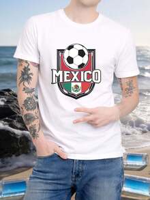 Camiseta de fútbol mexicano para hombre - Camiseta de moda para hombre - Camiseta de verano de manga corta para hombre - Camiseta de manga corta de uso diario - Camiseta con estampado de moda - Adecuada para fitness y actividades al aire libre en todas las estaciones - Artículo esencial de estilo - Negro - Ver 1