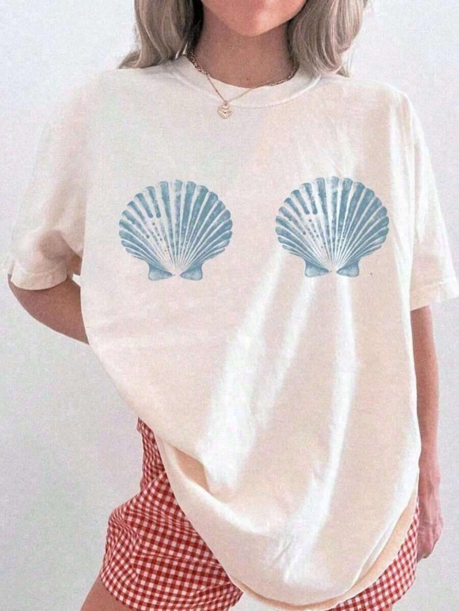 Camiseta Casual de Manga Corta para Mujer, 1 Pieza, Personalizada, para Despedida de Soltera con Temática de Sirena, "Último Brindis en la ", "Último Brindis de Soltera Costera", "Bikinis y Martinis", "Último Salpico", Talla Grande, Moda Veraniega - Albaricoque - Ver 1