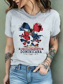 Women's Short Sleeve T-Shirt With Butterfly Print, A Patriotic Memorial Gift, A Birthday Gift - Spring/Summer Casual - Women's T-Shirt - 灰色的 - 查看 6