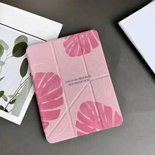 1个粉色龟背竹叶印花透明背板平板电脑保护套，带笔槽和多角度支架，兼容iPad 10.9/10.2/Air第五代/Pro 11/10代/9.7/Air 2/7/8代/Air 4/5/Air 13/11(M3 2025)/11(A16 2025)，兼容OPPO平板电脑，兼容华为MatePad，兼容荣耀平板电脑 - 彩色 - 查看 2