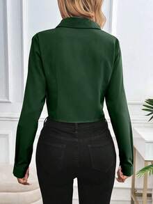 Blusa de unicolor informal para mujer para usar en el trabajo/diario, primavera-verano, con mangas largas - Verde - Ver 2