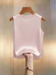 Blusa de tirantes elegante con estampado floral y cuello de perlas brillantes para mujer, adecuada para citas, salidas casuales, ir al trabajo, tomar el té por la tarde, Día de la Madre, Día del Maestro - Rosa - Ver 2
