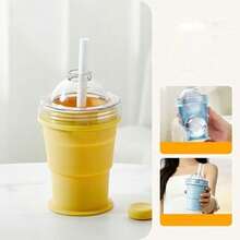 Portable Foldable Ice Ball Cup, Reusable With Straw, Lightweight Heat-Resistant Easy-Clean Collapsible Beverage Cup, Suitable For Travel, Camping, Office Use - Multicolor - View 3