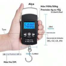 1pc 50kg/110lbs Portable Digital Luggage Scale, Fishing Scale, Handheld Hanging Hook Scale With Backlit LCD Display, Suitable For Travel, Fishing And Shopping Weighing And Unit Conversion Functions - Black - View 3