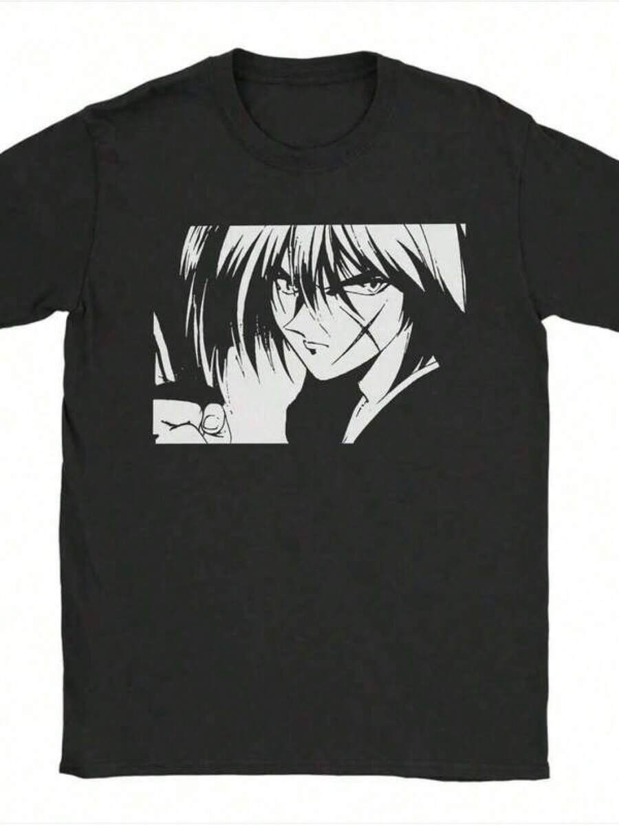 Camiseta de anime Black Jack, nuevo modelo de verano, con un diseño único. Cuello redondo, mangas cortas, muy adecuado para el estilo Y2K. Adecuado para salidas de verano, conciertos deúsica country, vacaciones y uso casual, talla. - Negro - Ver 1