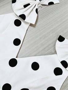 Vestido elegante de mujer con decoración de lazo a lunares para fiestas navideñas y de Año Nuevo - Negro - Ver 9
