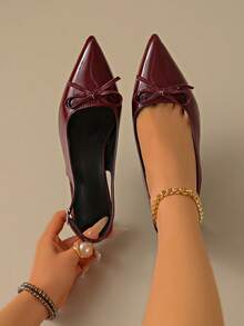 Giày sandal cao gót mũi nhọn thắt nơ thanh lịch, giày dự tiệc gợi cảm, phù hợp cho mùa hè đi làm, hộp đêm, đám cưới, tiệc tùng, hoạt động ngoài trời, có sẵn màu đỏ tía, đen, trắng, đỏ. - Màu Đỏ Sâu - Xem 4