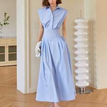 Women's Solid Color Sleeveless Elegant Midi Dress, Collared Dress Elegant Old Money Style, Spring/Summer Dress, Summer Outfits For Women, Graduation, Prom, Business Casual Black - Caqui - Ver 7