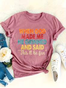 Cuando Dios me creó, sonrió. Camiseta cristiana divertida para mujer, camiseta irónica de fe religiosa de Jesús - Transpirable y agradable para la piel. - Azul - Ver 8