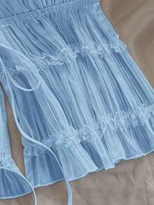 Nuevo top sin espalda con tirantes ajustables y textura, para primavera, verano, Pascua, festivales de música electrónica, estilo occidental para mujer, bohemio, vaquera, modesto, estilo fairy core, vacaciones tropicales, despedida de soltera, - Azul - Ver 6