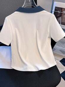 Blusa casual de mujer con estampado de cerezas y cuello de contraste de manga corta - Multicolor 4 - Ver 2