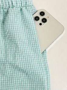 Frenchy Conjunto de 2 piezas de top sin mangas de cuello redondo a cuadros y pantalones para mujer - verde menta - Ver 5