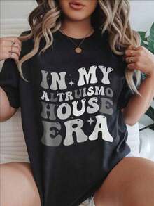 Women's Casual Short Sleeve T-Shirt - Summer Crew Neck T-Shirt "In My House Era", Machine Washable, Ladies' T-Shirts, Casual Wear, Modern Style, Comfortable Fit

-White - 黑色 - 查看 7