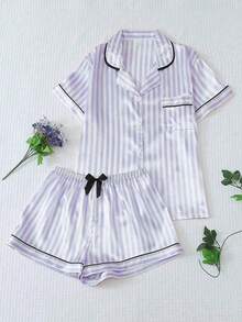 Women's Custom Pajamas, Pink Custom Pajamas, Suitable For Women, Comfortable Loungewear, Lightweight & Comfortable Homewear, Summer Casual Wear, Consisting Of A 2 Pieces Set - Mauve Purple - View 3
