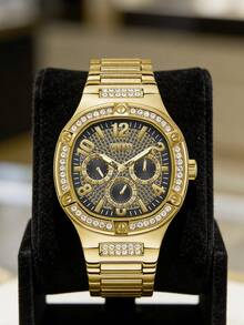 GUESS Duke GW0576G2 男士金色水晶镶嵌石英多功能日期腕表 - 黑色 - 查看 9